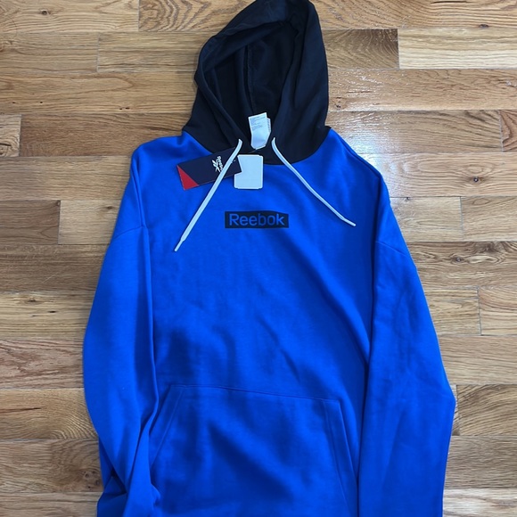 Reebok Training Essentials Linear Logo Hoodie, Size Large. Blue with Black hood - Picture 1 of 3